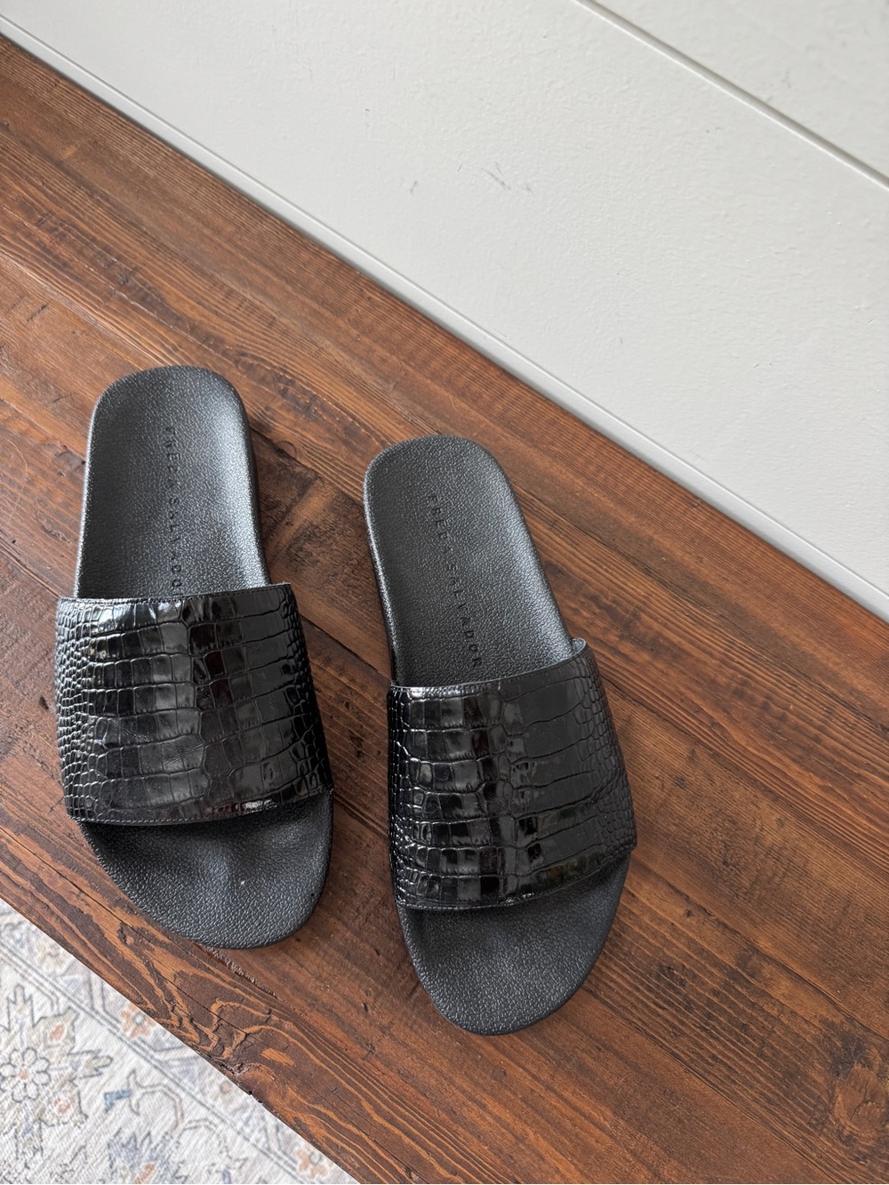 Freda Salvador Lea Sport Slide, Black Croc-Embossed Slide Sandals